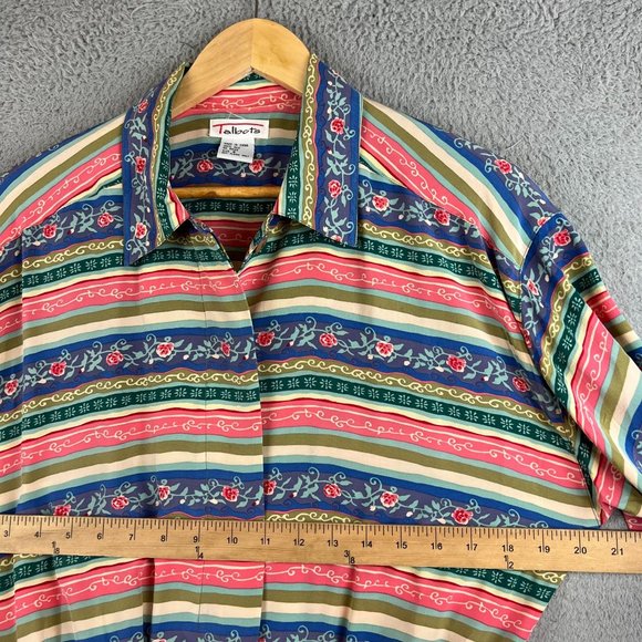 Vintage Talbots 100% Silk Button Up Dress Pink Blue Striped Floral size 8 - Picture 9 of 13
